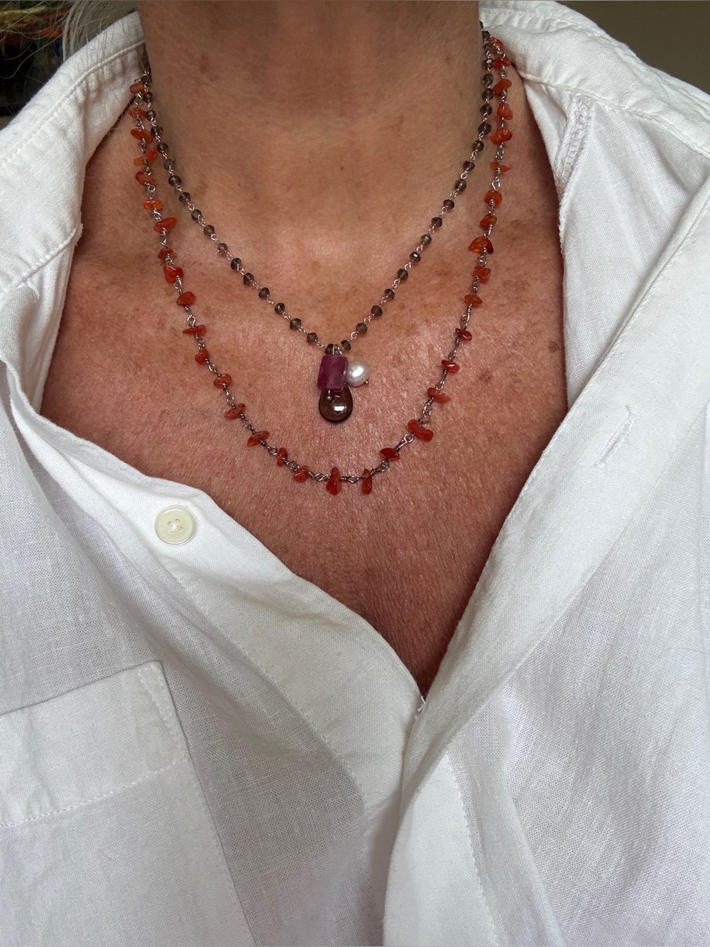 Orange Carnelian & Smoky Quartz Necklaces. Handmade. 
Both Beautiful. 
Unique.
